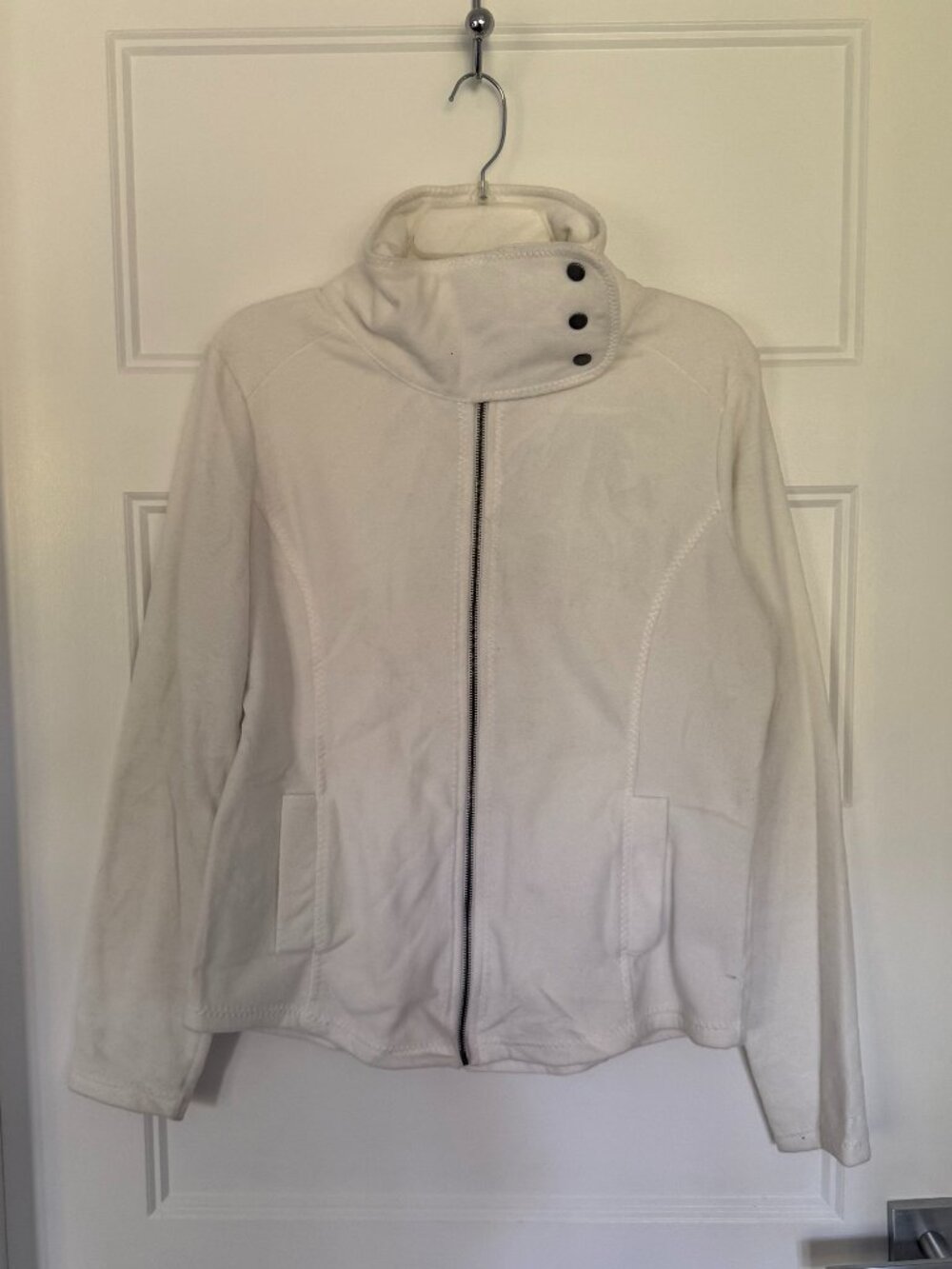 Esprit - Off White High Neck Zipper Fleece Jacket - Size L